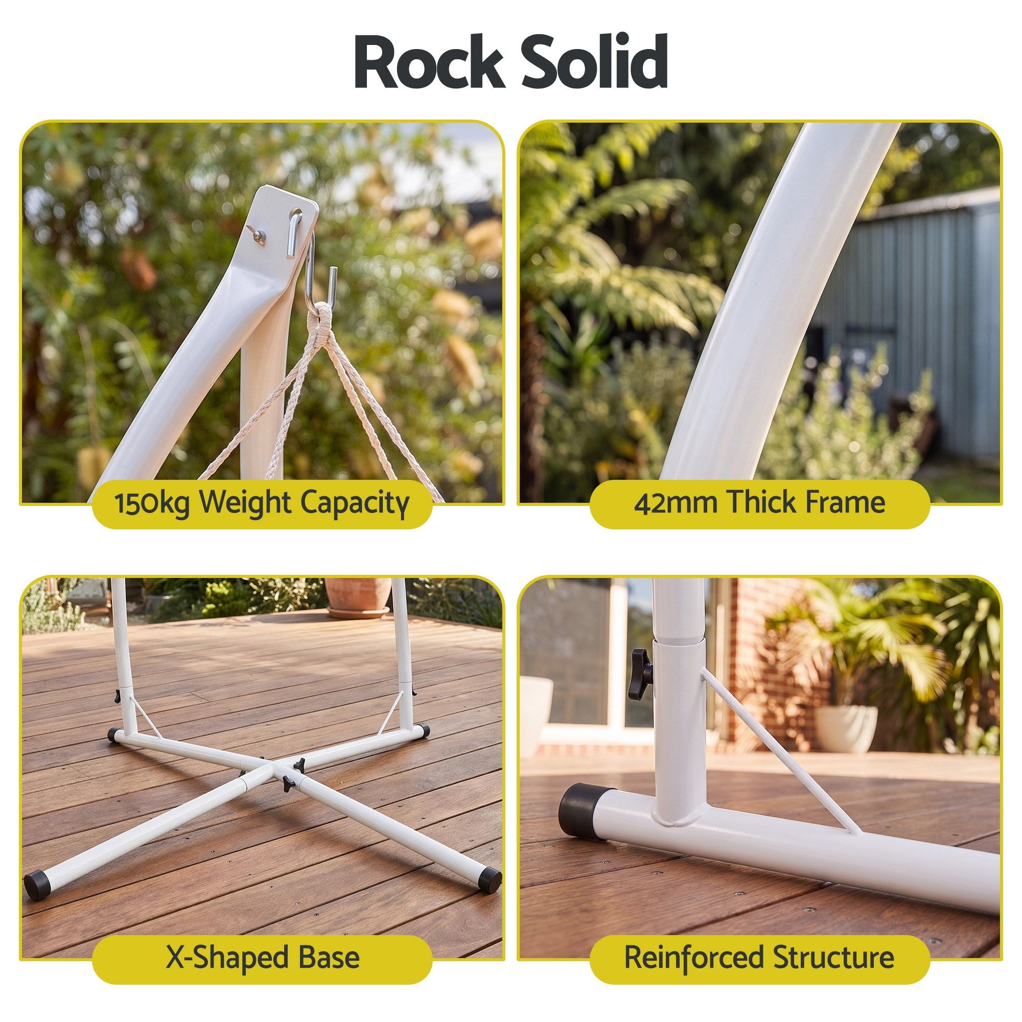 Gardeon Hammock Stand 150kg Capacity White Steel Frame for Hanging Chairs - Image 5