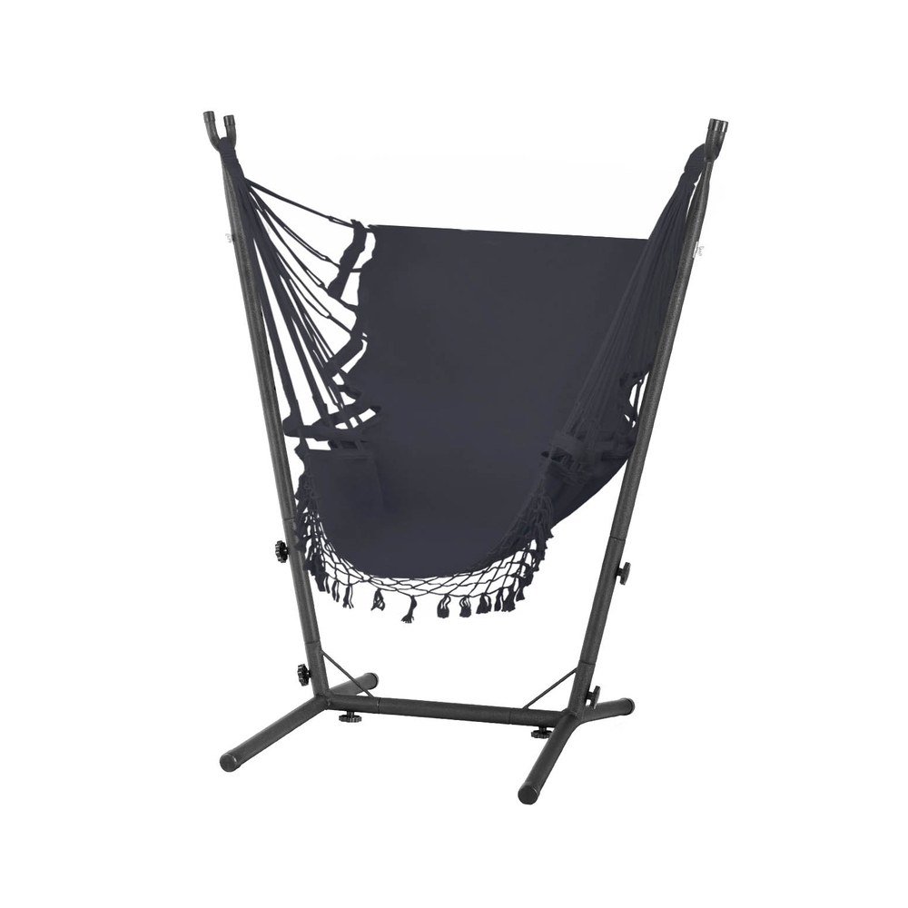 Gardeon Hammock Chair Outdoor Camping Hanging with Stand Grey - Image 1