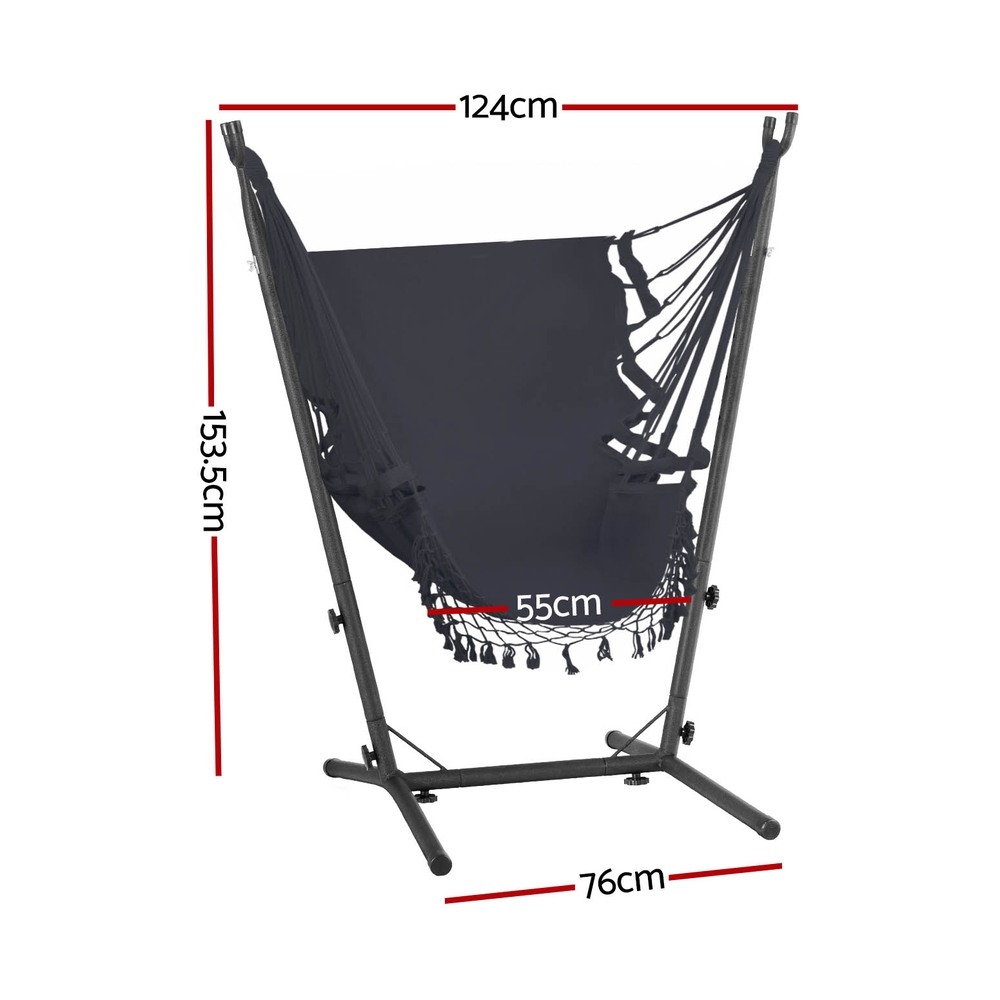 Gardeon Hammock Chair Outdoor Camping Hanging with Stand Grey - Image 2