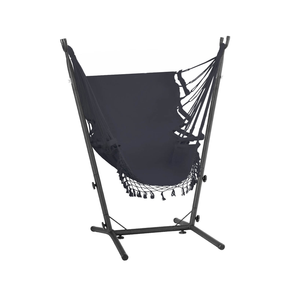 Gardeon Hammock Chair Outdoor Camping Hanging with Stand Grey - Image 3
