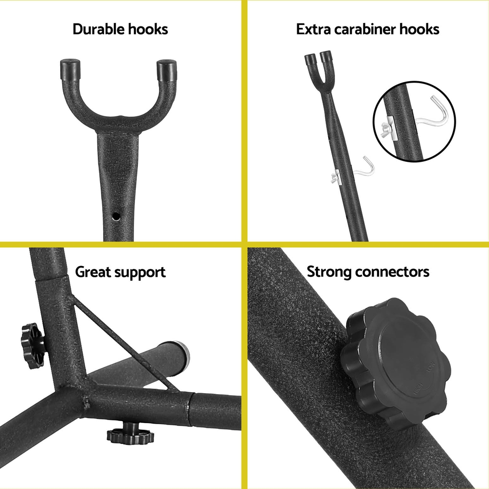 Gardeon Hammock Chair Outdoor Camping Hanging with Stand Grey - Image 6