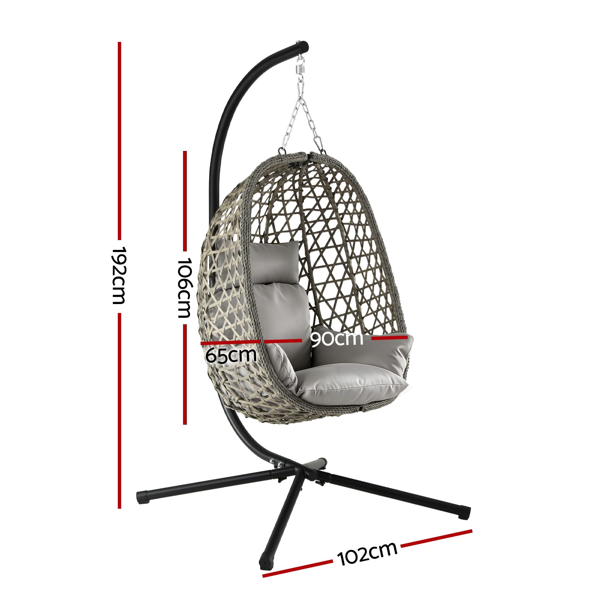Gardeon Outdoor Swing Chair with Stand Cushion Rattan Furniture Grey - Image 2