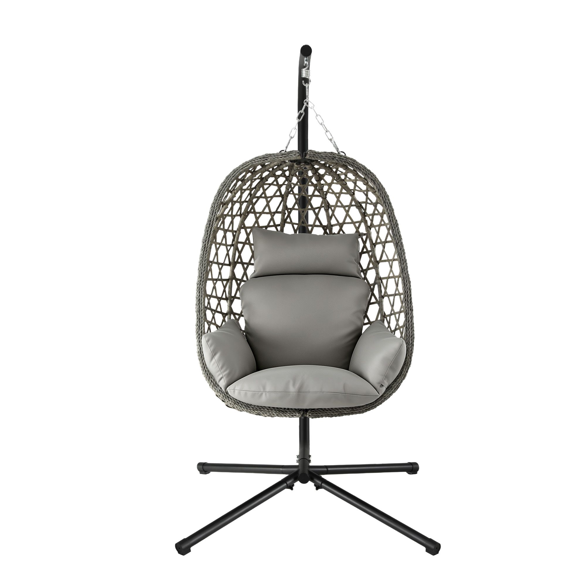 Gardeon Outdoor Swing Chair with Stand Cushion Rattan Furniture Grey - Image 3