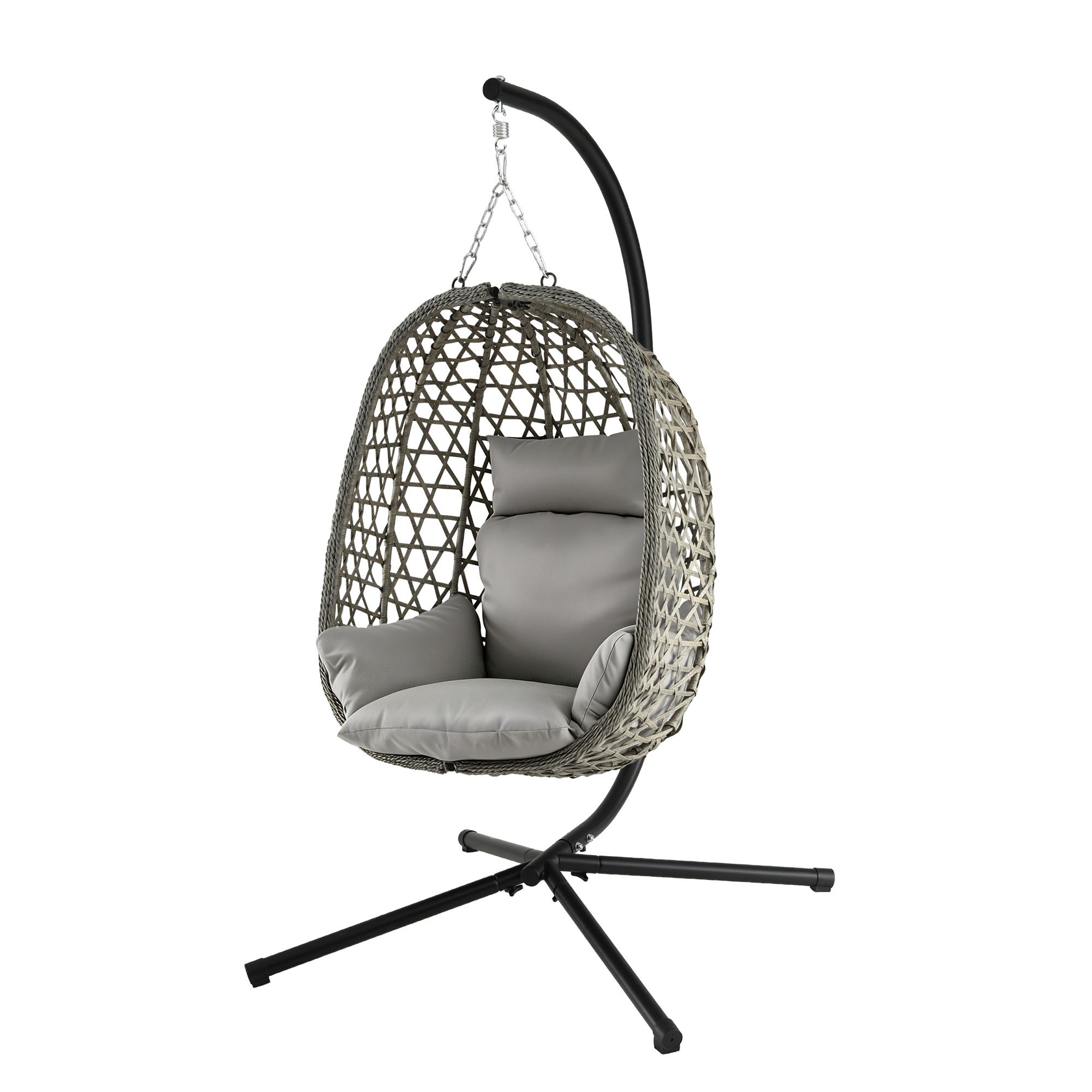 Gardeon Outdoor Swing Chair with Stand Cushion Rattan Furniture Grey - Image 8