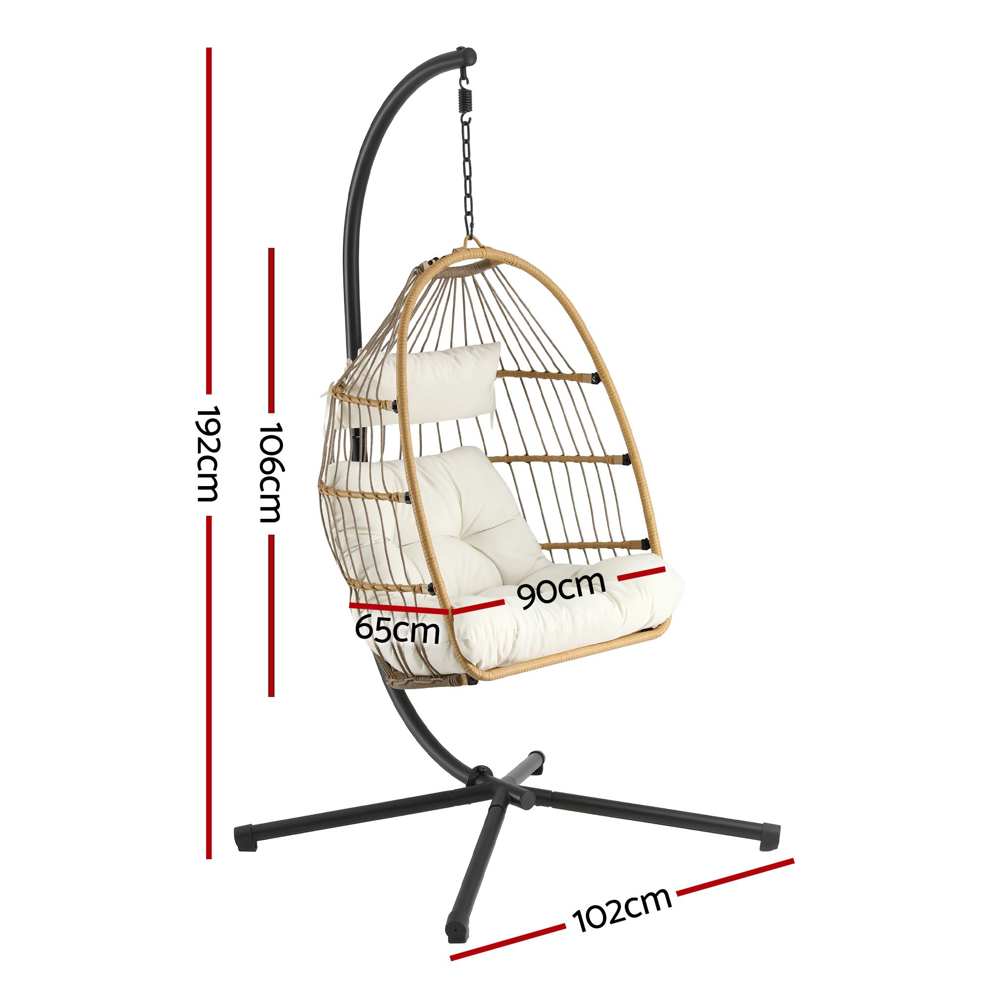 Gardeon Foldable Outdoor Swing Chair with Stand Cushion Rattan Patio Furniture - Image 2