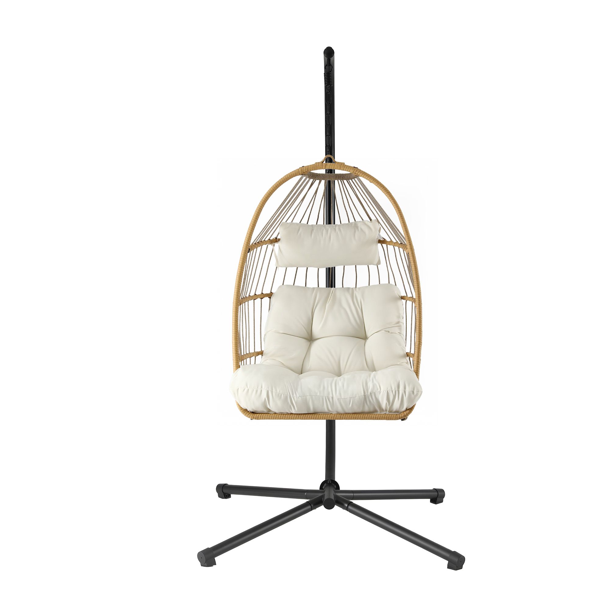 Gardeon Foldable Outdoor Swing Chair with Stand Cushion Rattan Patio Furniture - Image 3