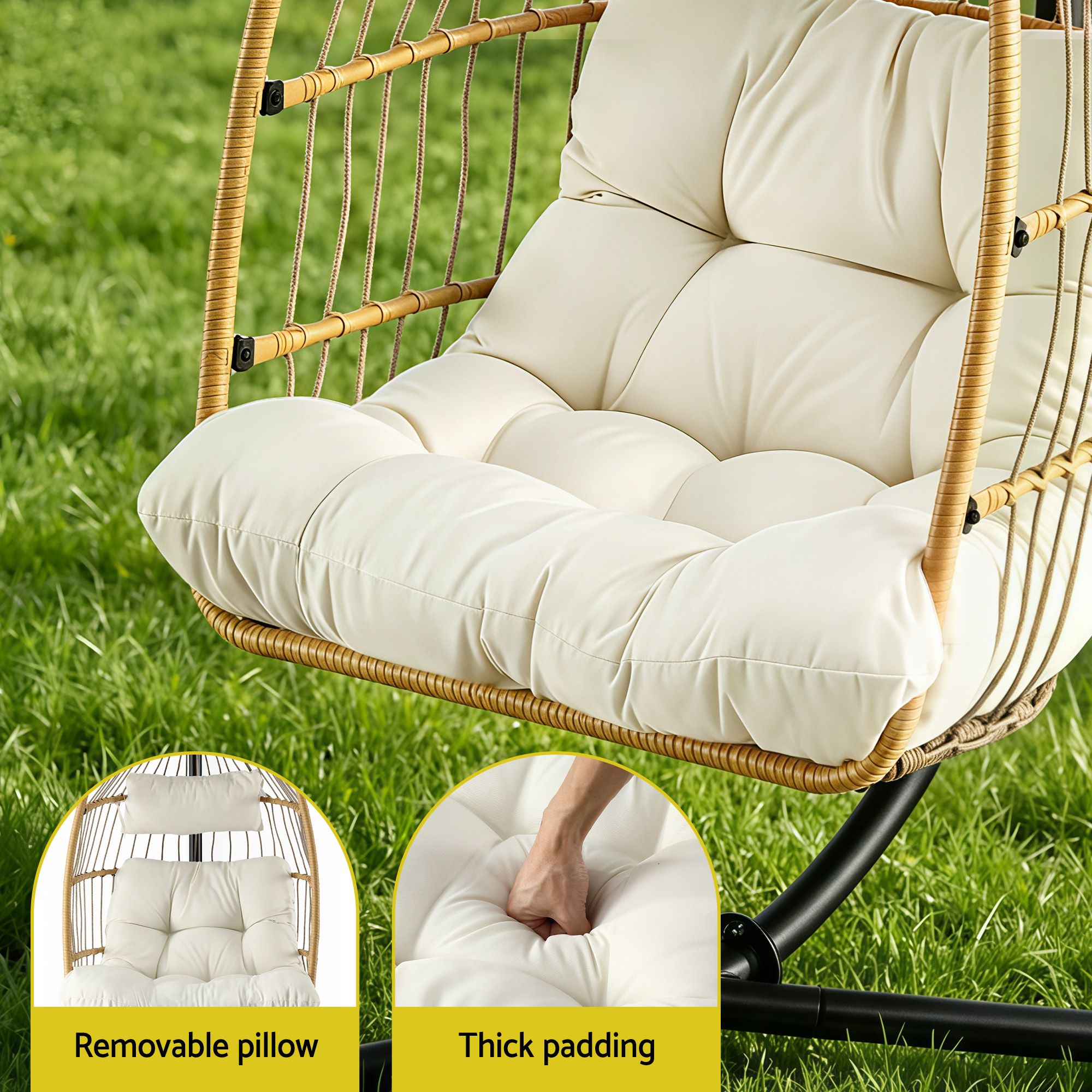Gardeon Foldable Outdoor Swing Chair with Stand Cushion Rattan Patio Furniture - Image 5