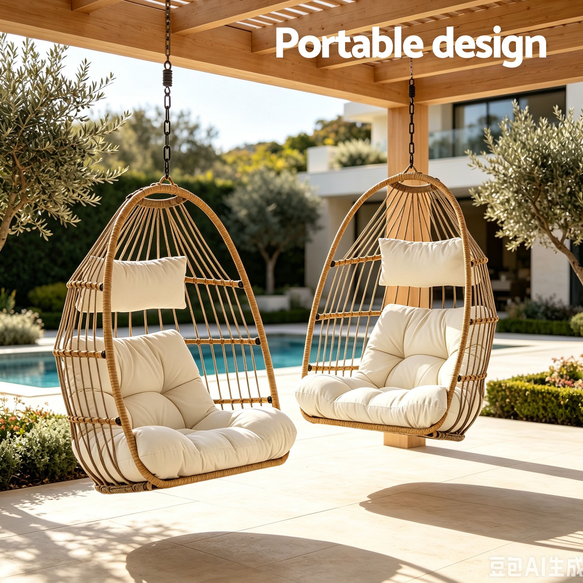 Gardeon Foldable Outdoor Swing Chair with Stand Cushion Rattan Patio Furniture - Image 6
