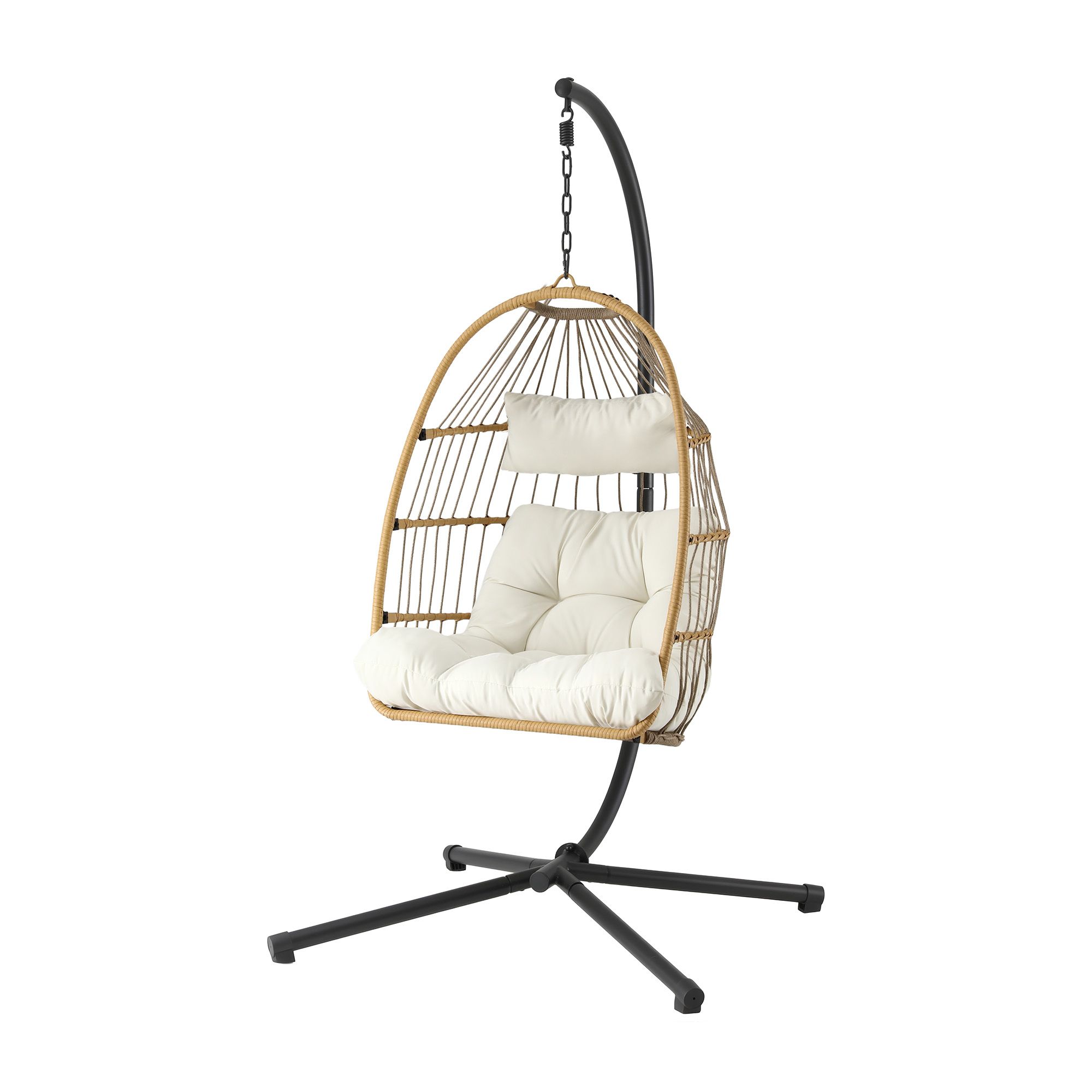 Gardeon Foldable Outdoor Swing Chair with Stand Cushion Rattan Patio Furniture - Image 8