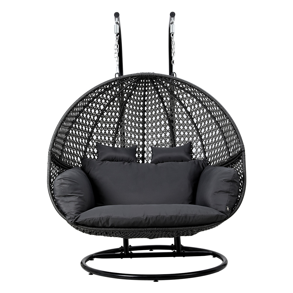Gardeon Outdoor Egg Swing Chair Wicker Furniture Pod Stand Cushion 2 Seater Grey - Image 3