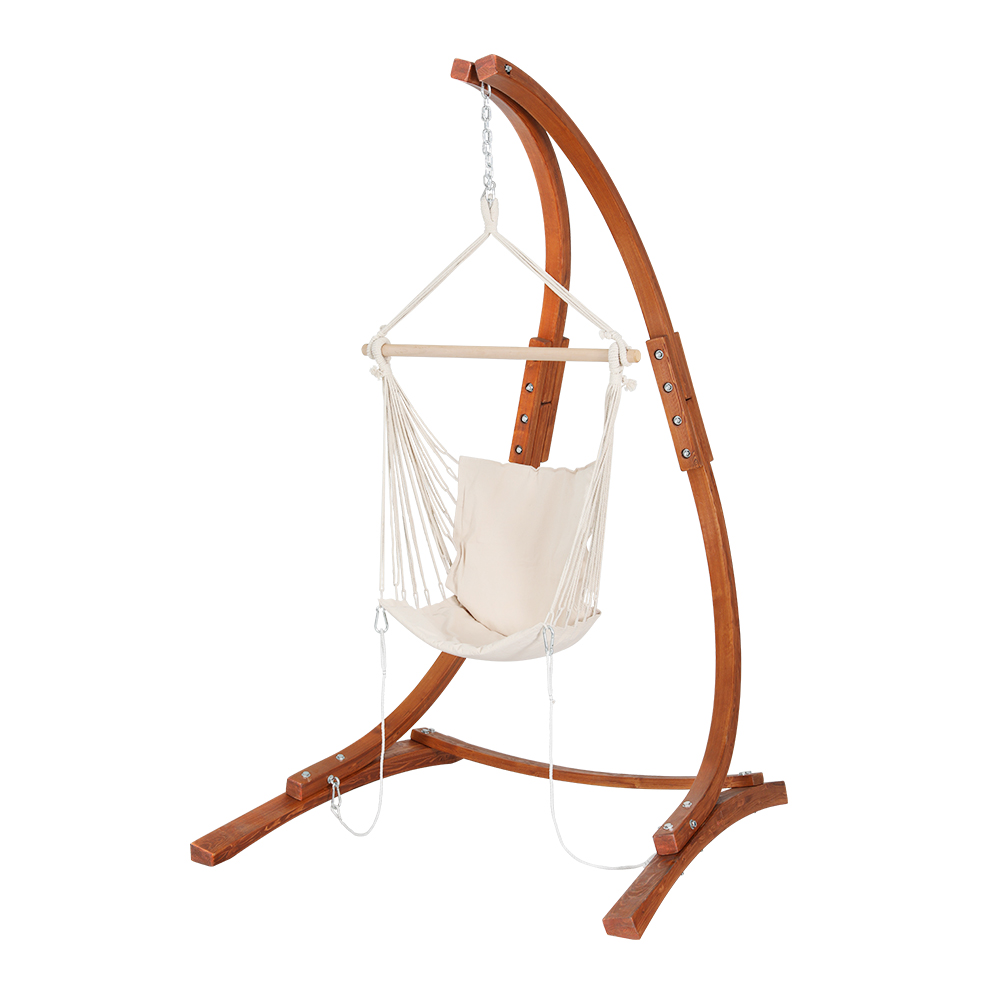 Gardeon Hammock Chair Timber Outdoor Furniture Camping with Stand White - Image 1