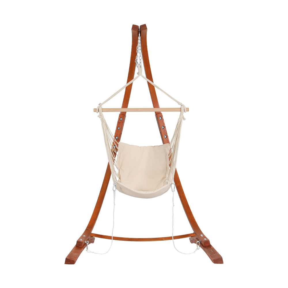 Gardeon Hammock Chair Timber Outdoor Furniture Camping with Stand White - Image 3