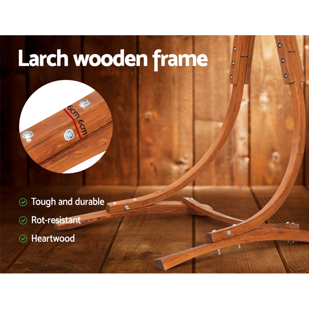Gardeon Hammock Chair Timber Outdoor Furniture Camping with Stand White - Image 4