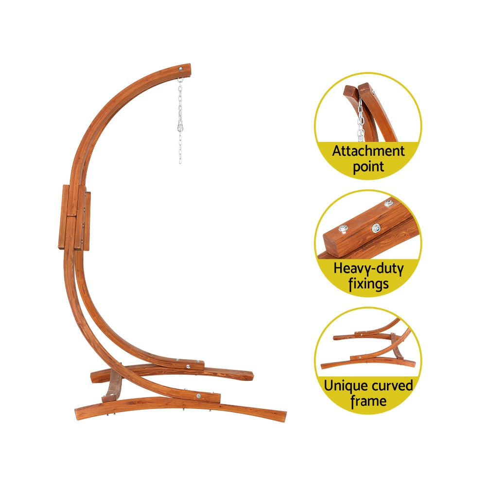Gardeon Hammock Chair Timber Outdoor Furniture Camping with Stand White - Image 5