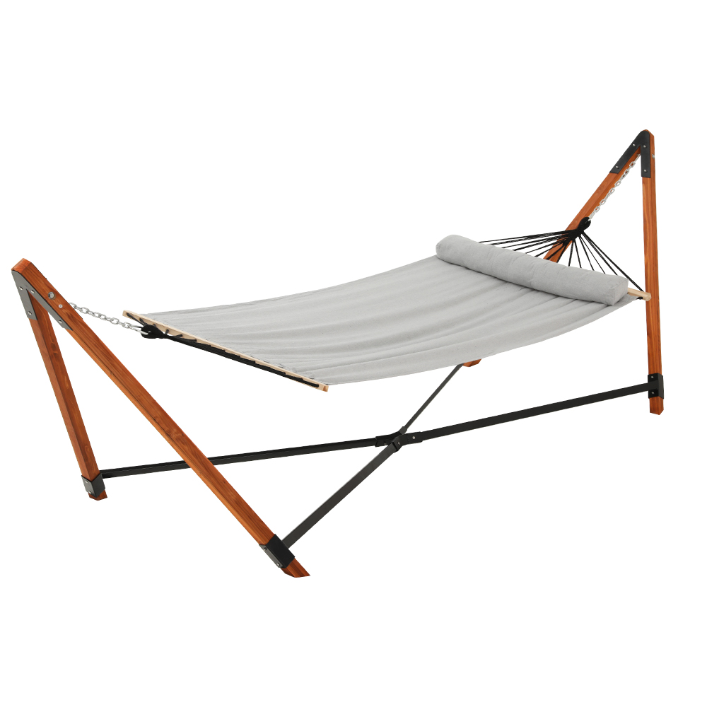 Gardeon Hammock Bed Outdoor Camping Timber Hammock with Stand Grey - Image 1