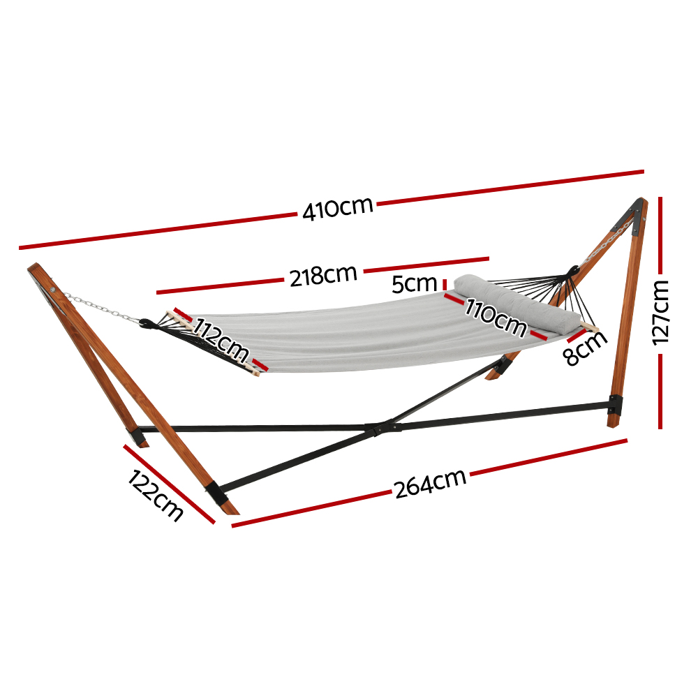 Gardeon Hammock Bed Outdoor Camping Timber Hammock with Stand Grey - Image 2
