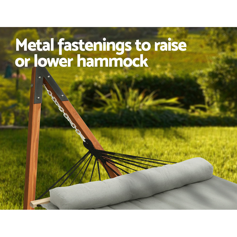 Gardeon Hammock Bed Outdoor Camping Timber Hammock with Stand Grey - Image 5