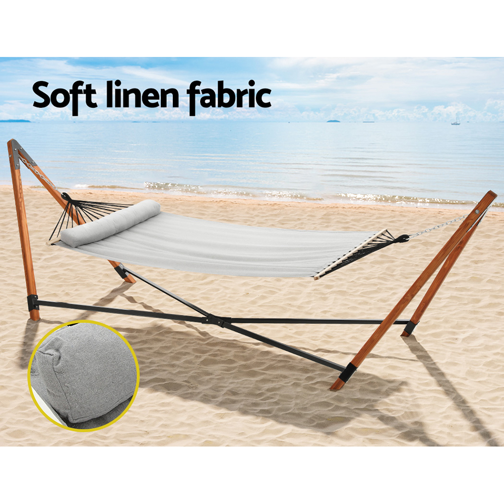 Gardeon Hammock Bed Outdoor Camping Timber Hammock with Stand Grey - Image 6