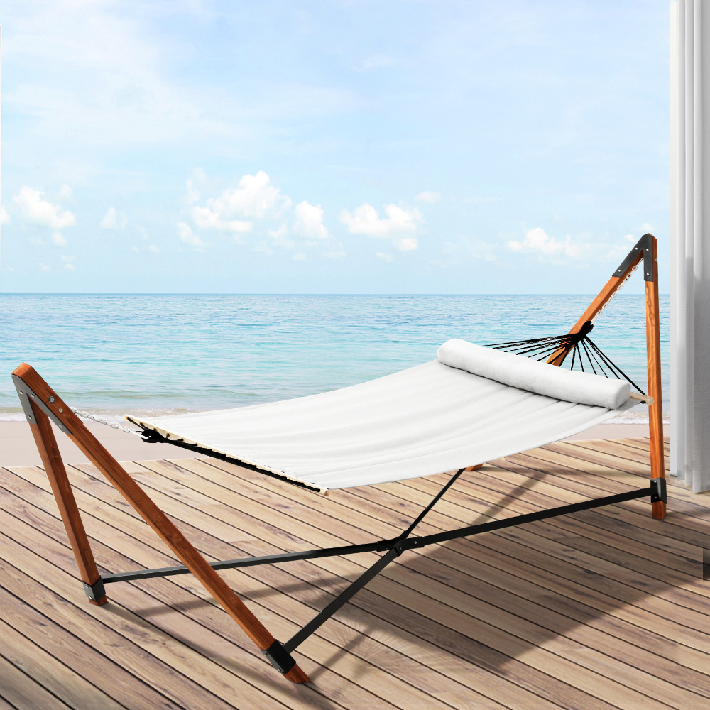 Gardeon Hammock Bed Outdoor Camping Timber Hammock with Stand Grey - Image 7