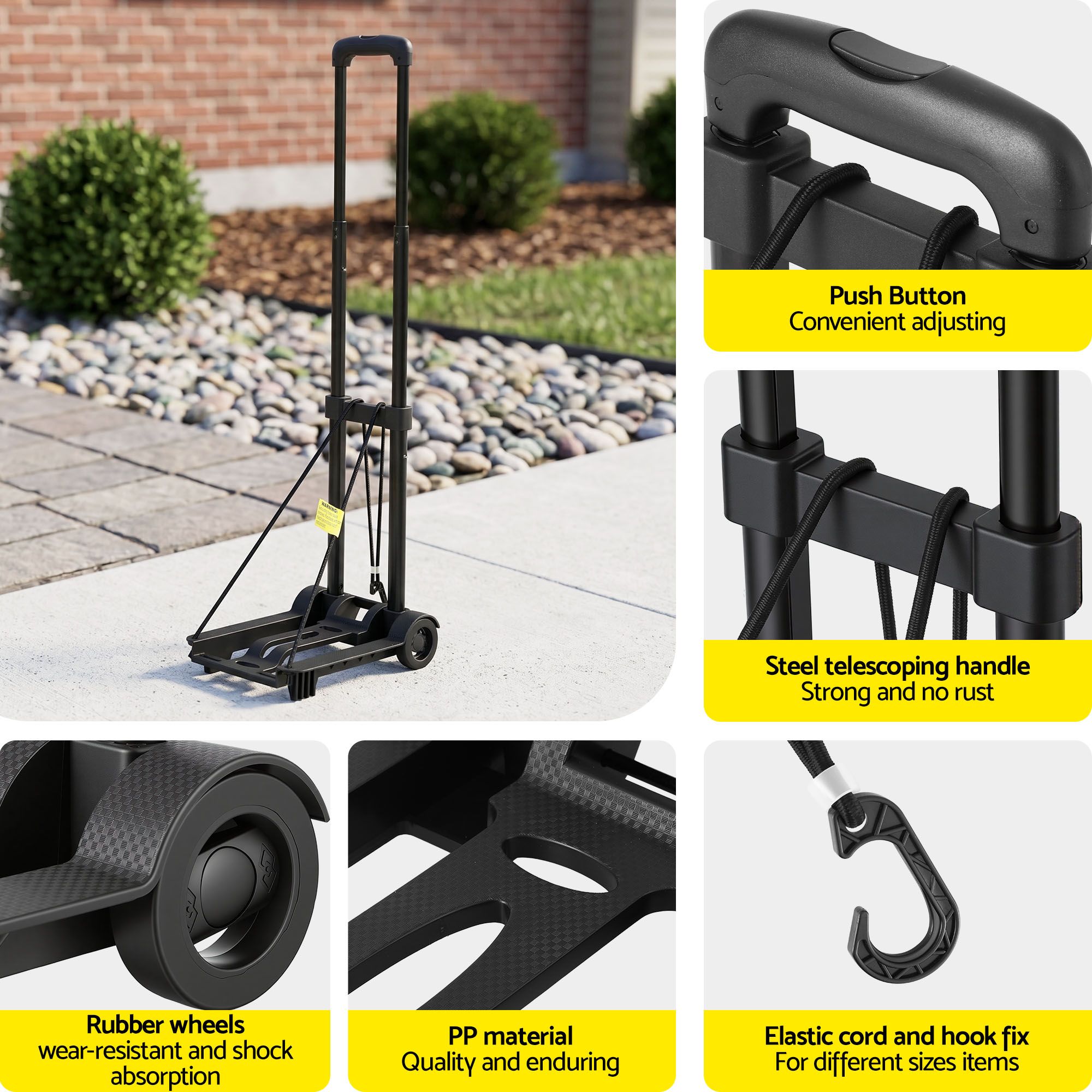 Giantz Folding Trolley Portable Hand Truck Lightweight Travel Luggage Black - Image 7