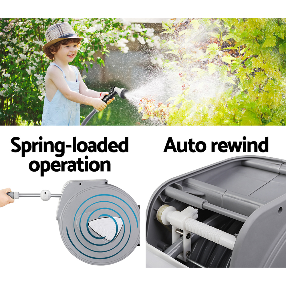 Water Hose Reel 10M Retractable Auto Rewind Garden Spray Gun - Image 5
