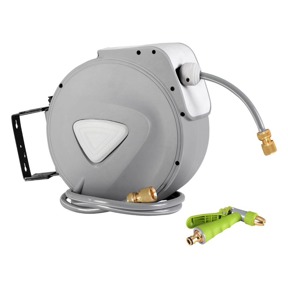 Water Hose Reel 20M Retractable Auto Rewind Garden Brass Spray Gun - Image 1