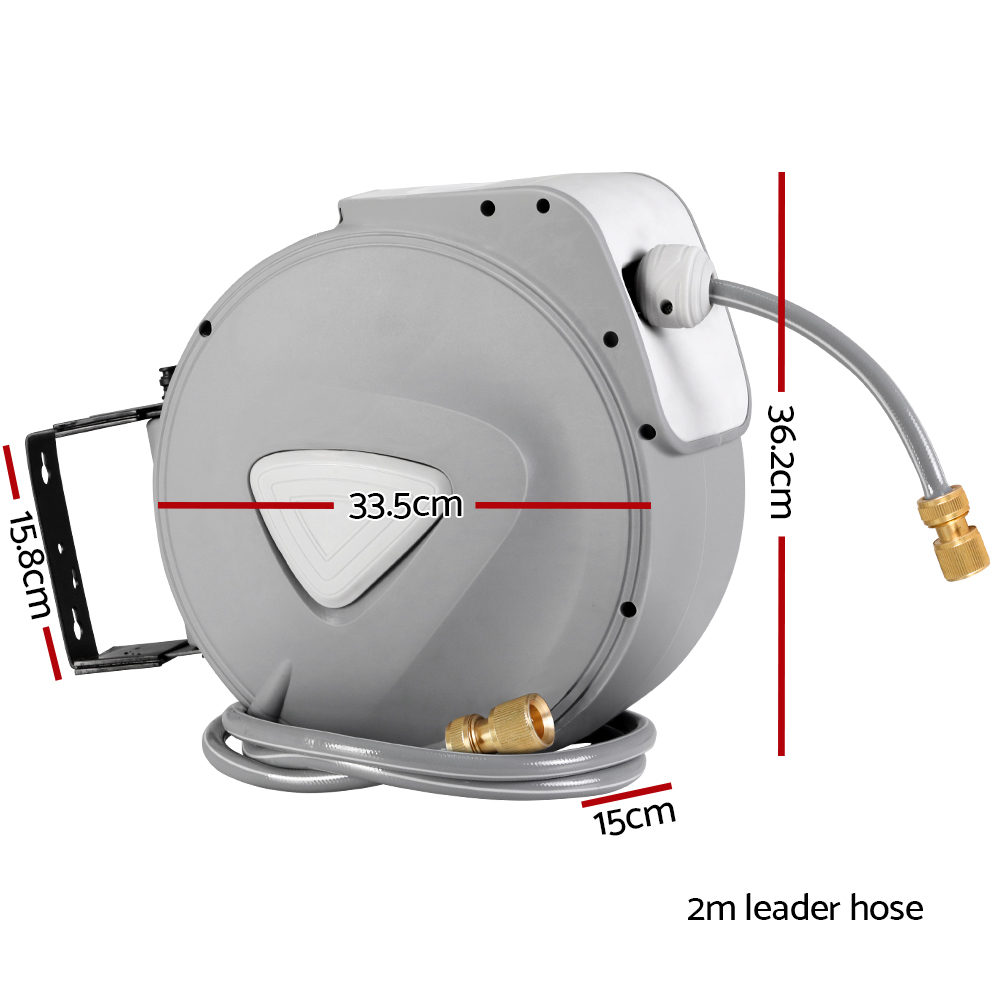 Water Hose Reel 20M Retractable Auto Rewind Garden Brass Spray Gun - Image 2