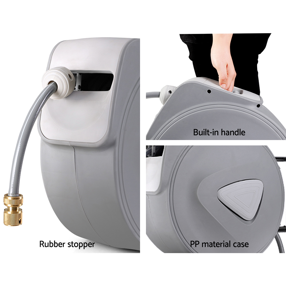 Water Hose Reel 20M Retractable Auto Rewind Garden Brass Spray Gun - Image 6