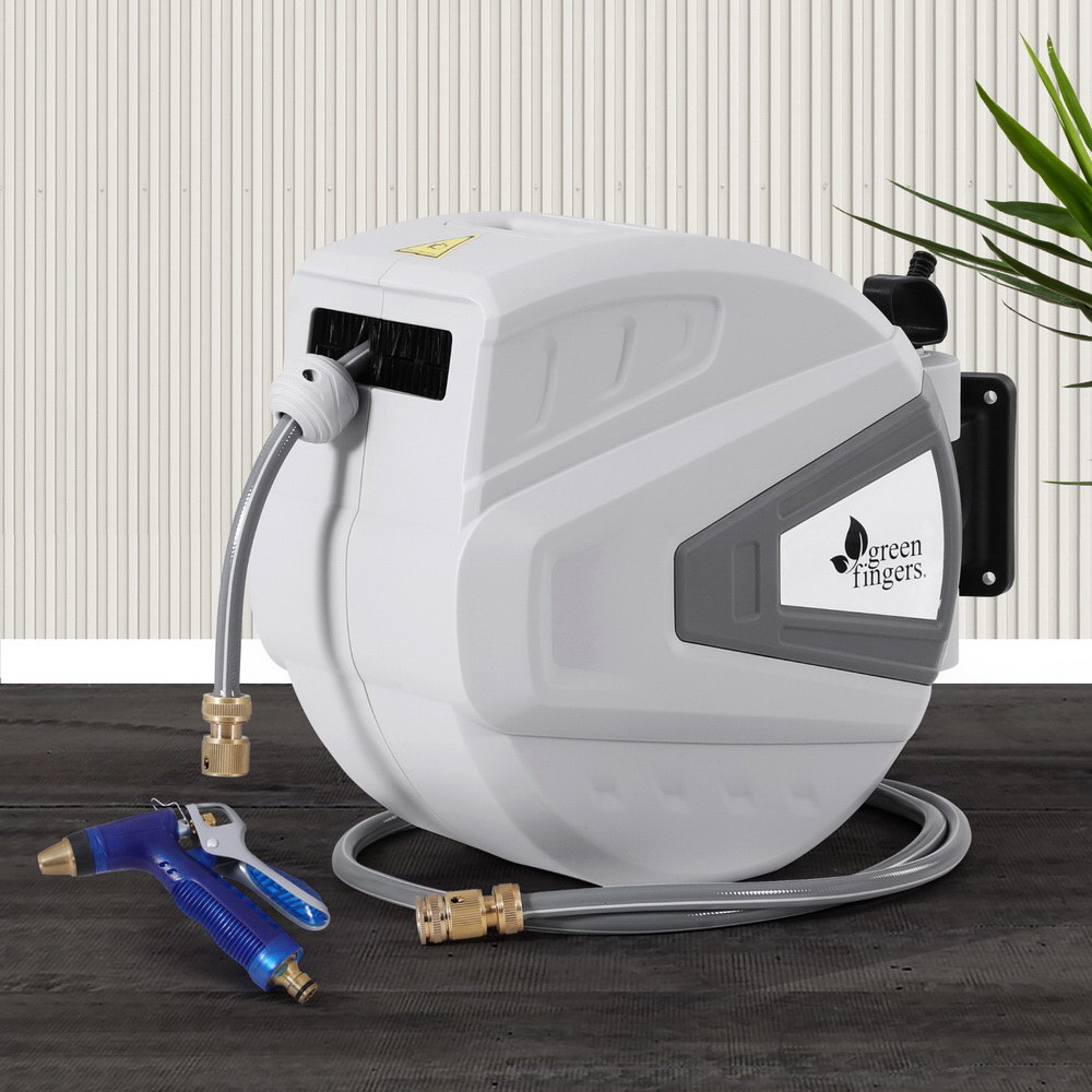 Green Fingers 30M Water Hose Reel Retractable Auto Rewind Wall Mount Garden Spray Gun - Image 7