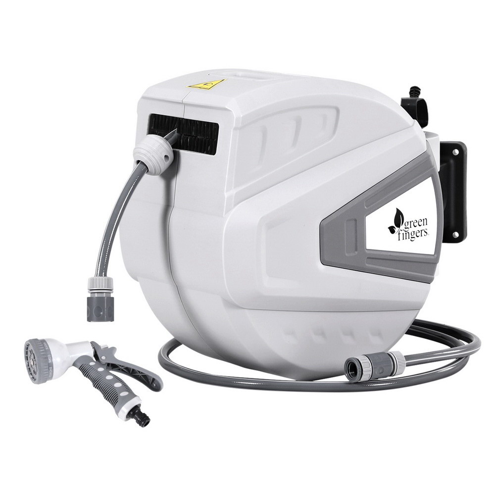 Green Fingers 30M Water Hose Reel Retractable Auto Rewind Wall Mount Garden Spray Gun - Image 1
