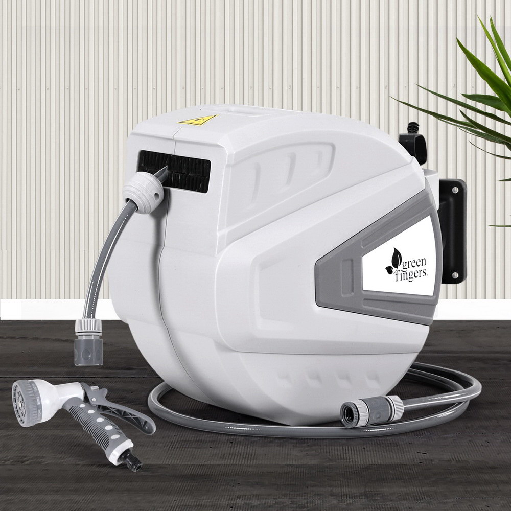 Green Fingers 30M Water Hose Reel Retractable Auto Rewind Wall Mount Garden Spray Gun - Image 7