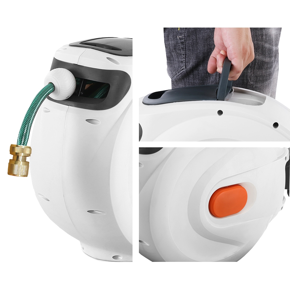 Green Fingers Water Hose Reel 30M Retractable Garden Brass Spray Gun Auto Rewind - Image 3