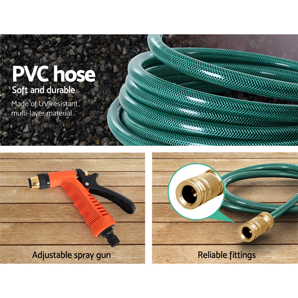Green Fingers Water Hose Reel 30M Retractable Garden Brass Spray Gun Auto Rewind - Image 6
