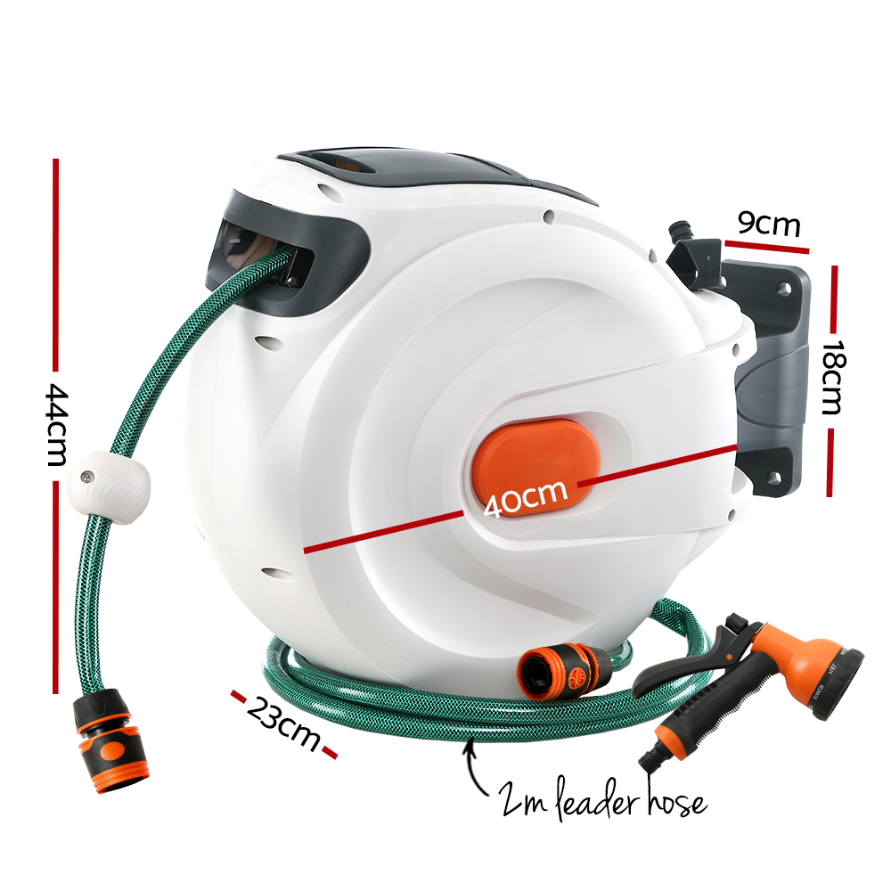 Greenfingers Retractable Hose Reel 30M Garden Water Spray Gun Auto Rewind - Image 2