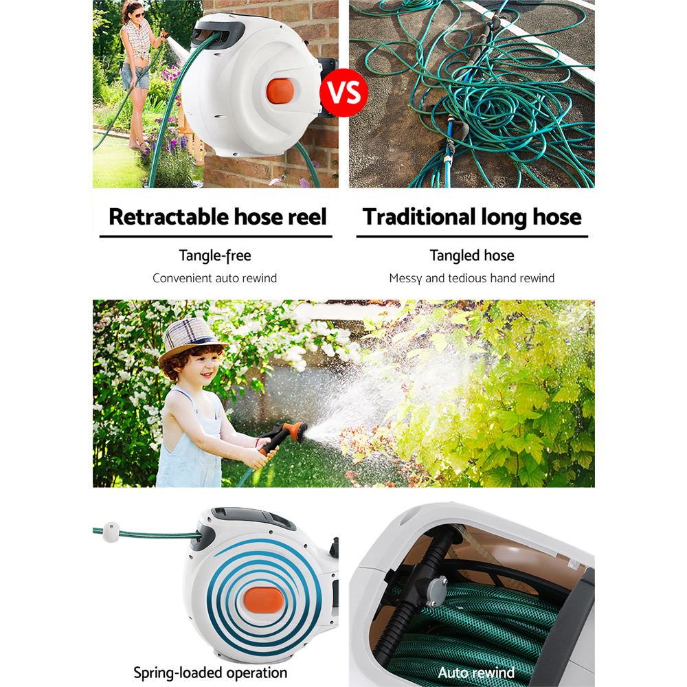 Greenfingers Retractable Hose Reel 30M Garden Water Spray Gun Auto Rewind - Image 4