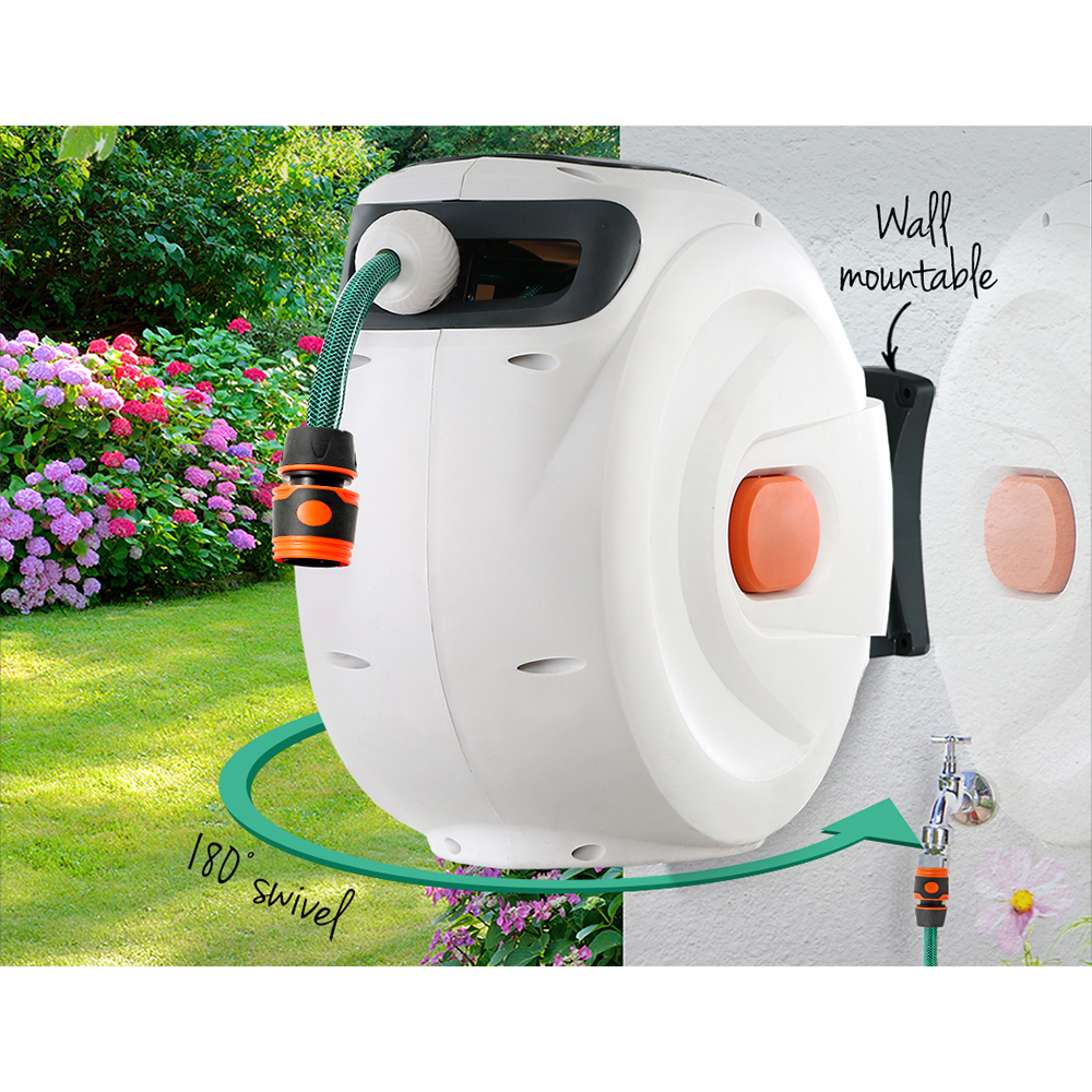 Greenfingers Retractable Hose Reel 30M Garden Water Spray Gun Auto Rewind - Image 5