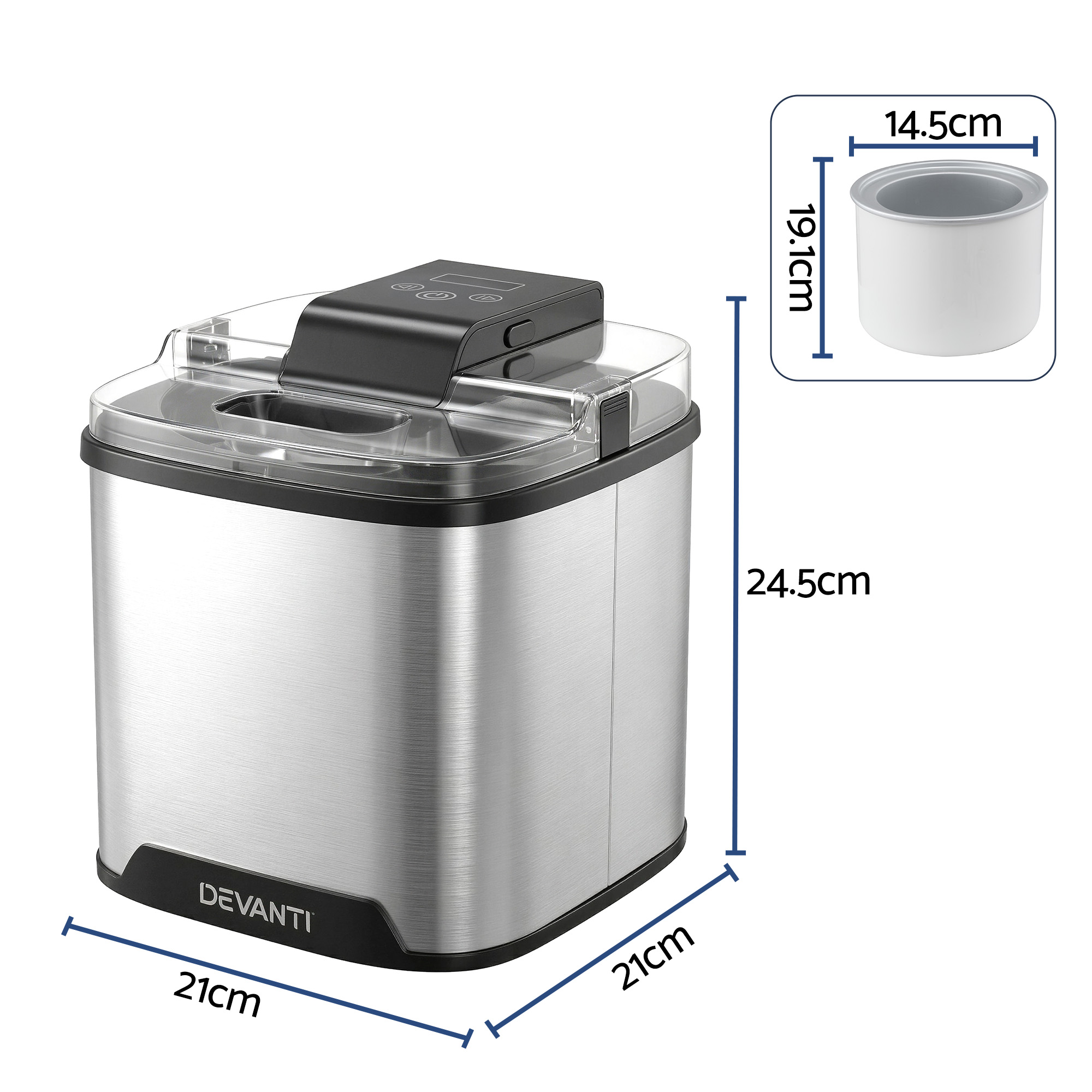 Devanti Ice Cream Maker Machine 2L Homemade Gelato Sorbet Frozen Drinks Sliver - Image 2