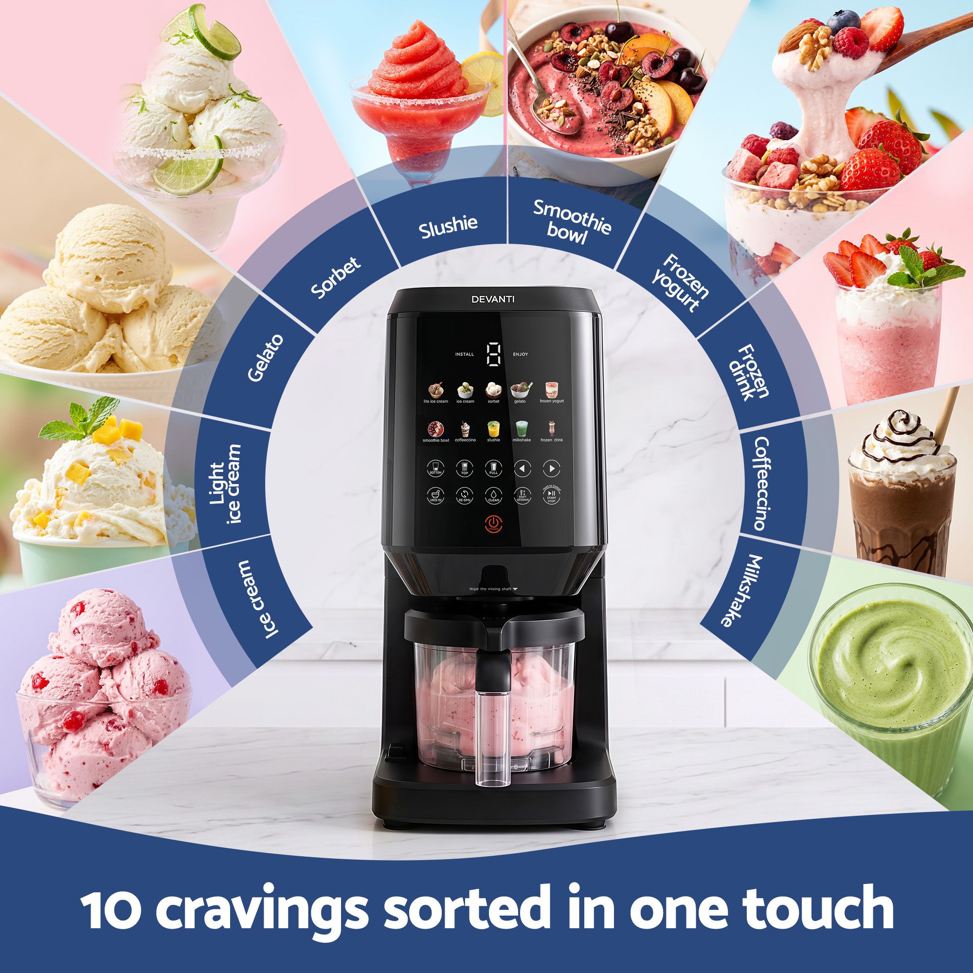 Devanti 10-in-1 Ice Cream Maker Machine Homemade Gelato Sorbet Smart Portion Control Custom Mix-Ins - Image 4