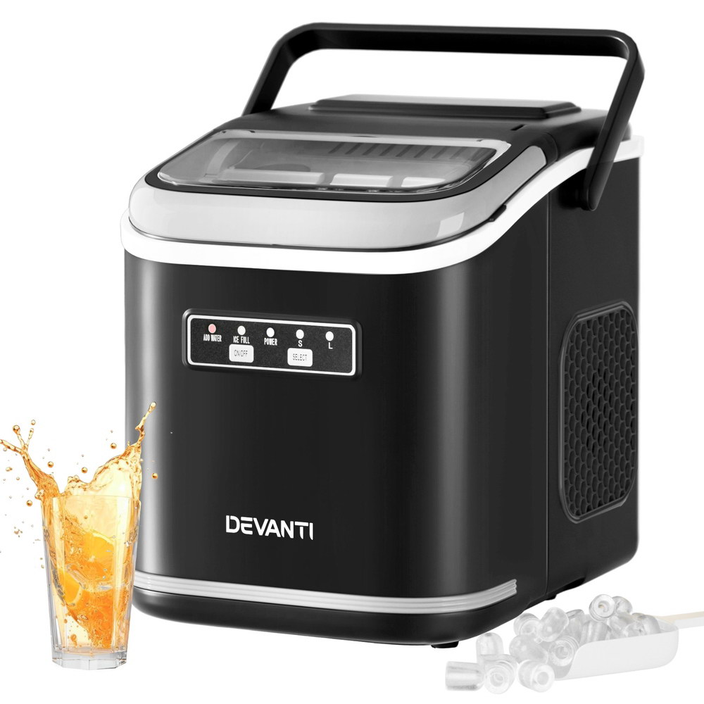 Devanti Ice Maker Machine Portable 12kg Countertop w/Self Cleaning 1.3L Black - Image 1