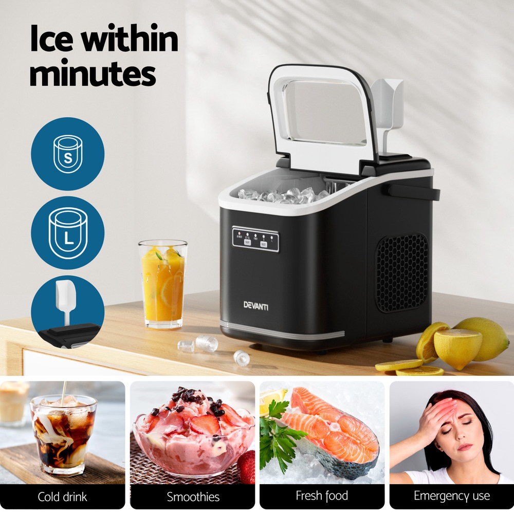 Devanti Ice Maker Machine Portable 12kg Countertop w/Self Cleaning 1.3L Black - Image 4