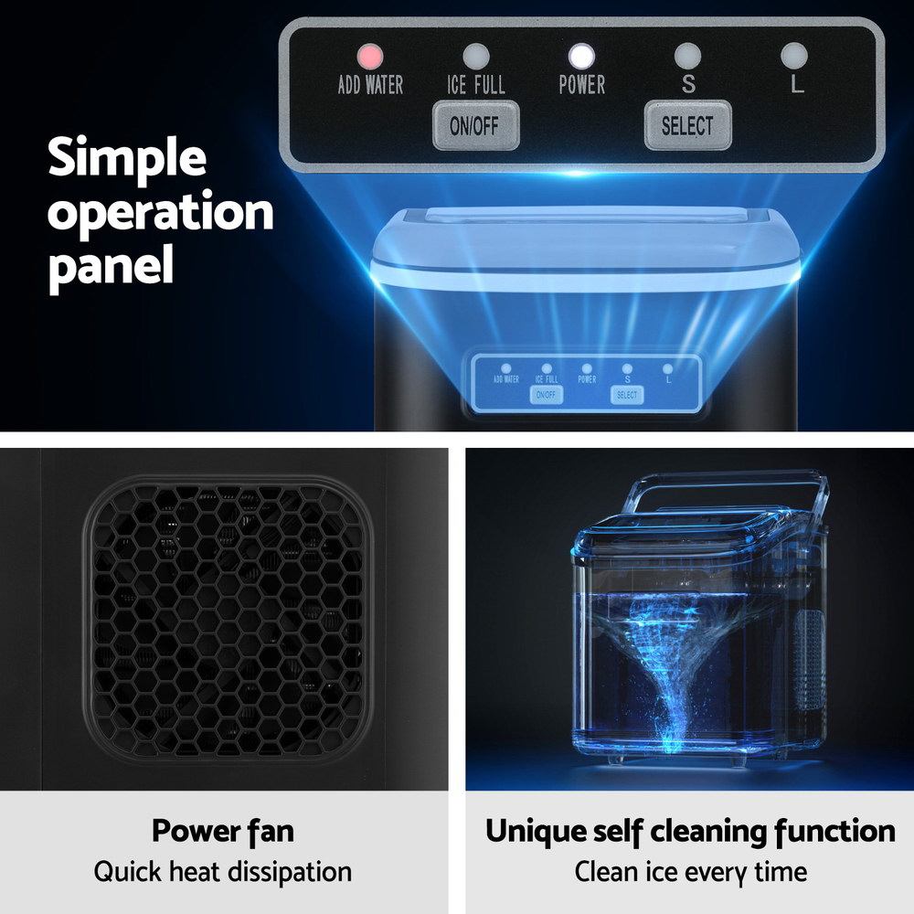 Devanti Ice Maker Machine Portable 12kg Countertop w/Self Cleaning 1.3L Black - Image 6