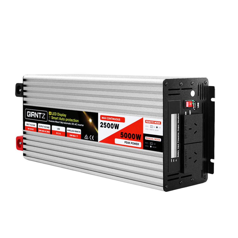 Giantz Power Inverter 12V to 240V 2500W/5000W Pure Sine Wave Camping Car Boat - Image 1