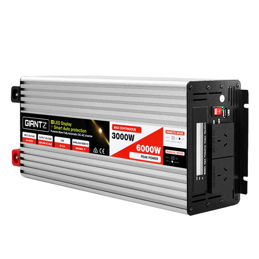 Giantz Power Inverter 3000W or 6000W Pure Sine Wave 12V-240V Camping Boat Caravan - Image 1
