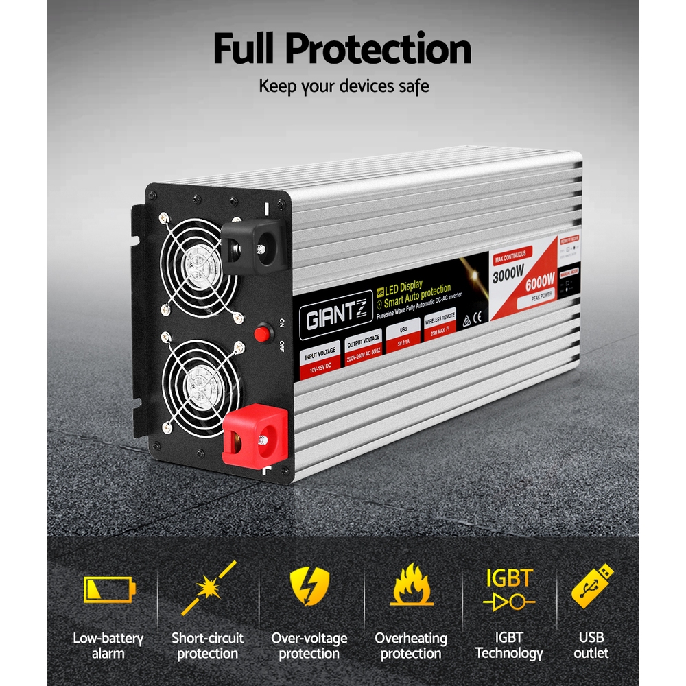 Giantz Power Inverter 3000W or 6000W Pure Sine Wave 12V-240V Camping Boat Caravan - Image 5