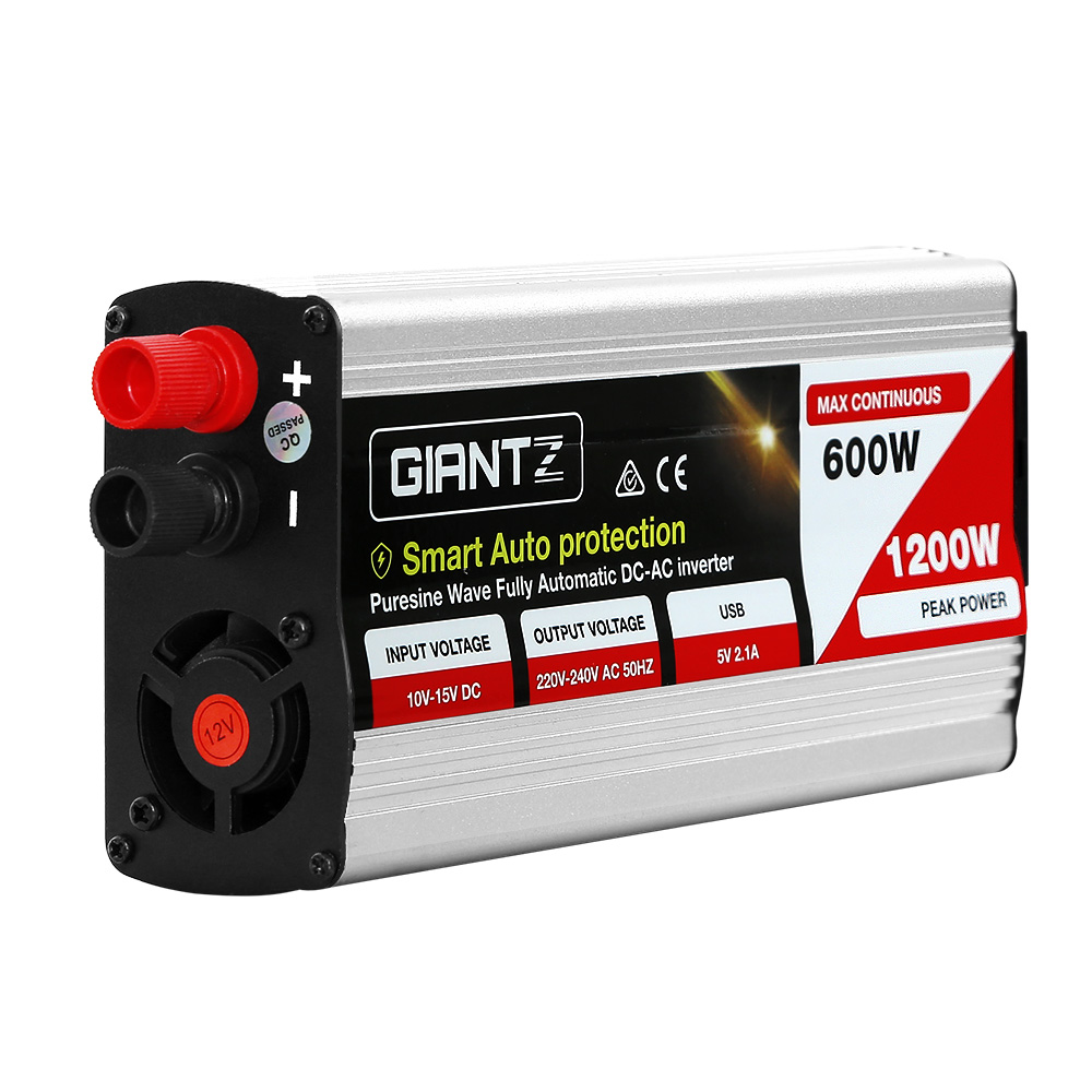Giantz Power Inverter 600W/1200W 12V to 240V Pure Sine Wave Camping Car Boat - Image 1
