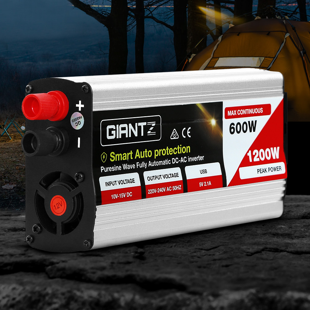 Giantz Power Inverter 600W/1200W 12V to 240V Pure Sine Wave Camping Car Boat - Image 8