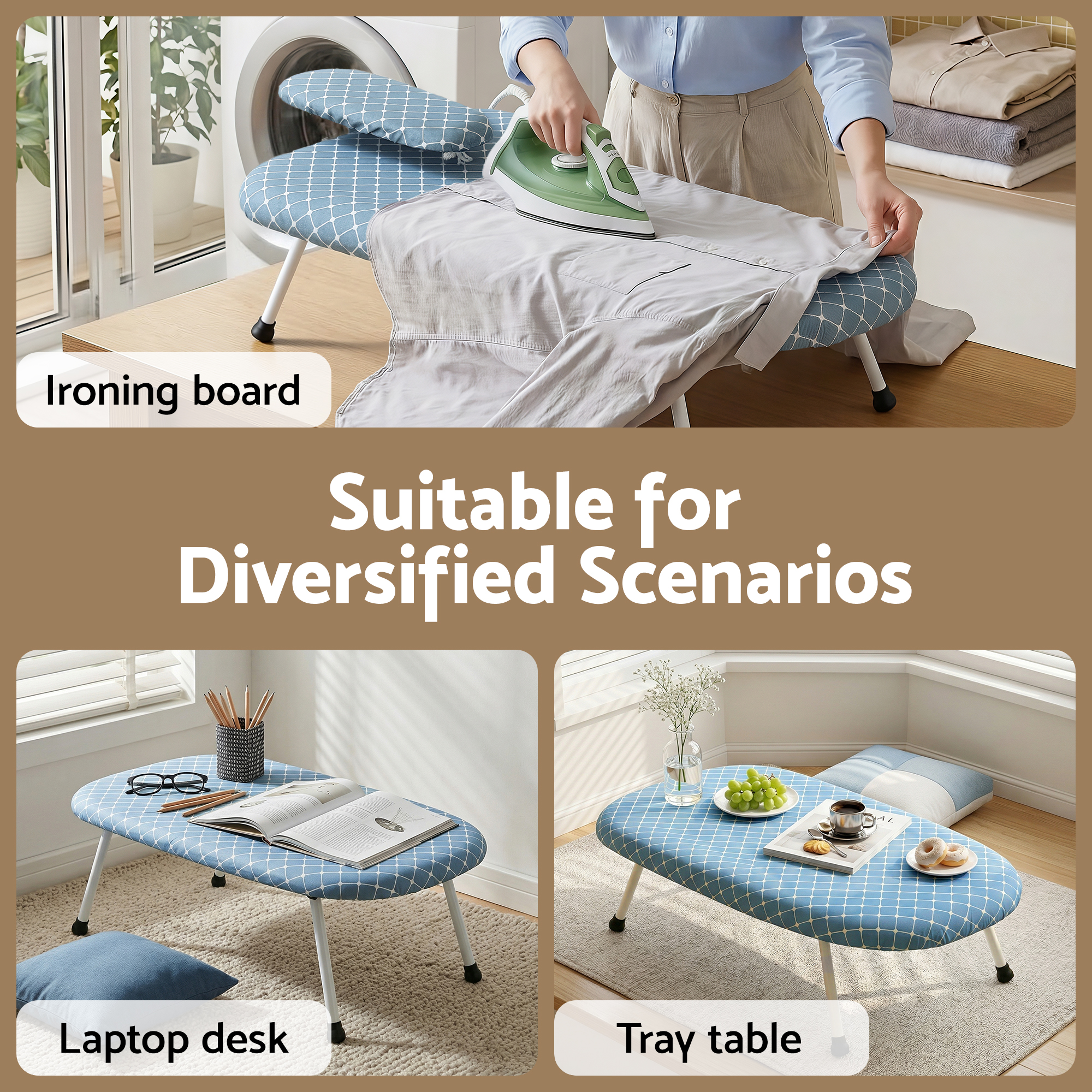 Artiss Tabletop Ironing Board with Small Ironing Boards with Folding Legs Blue - Image 6