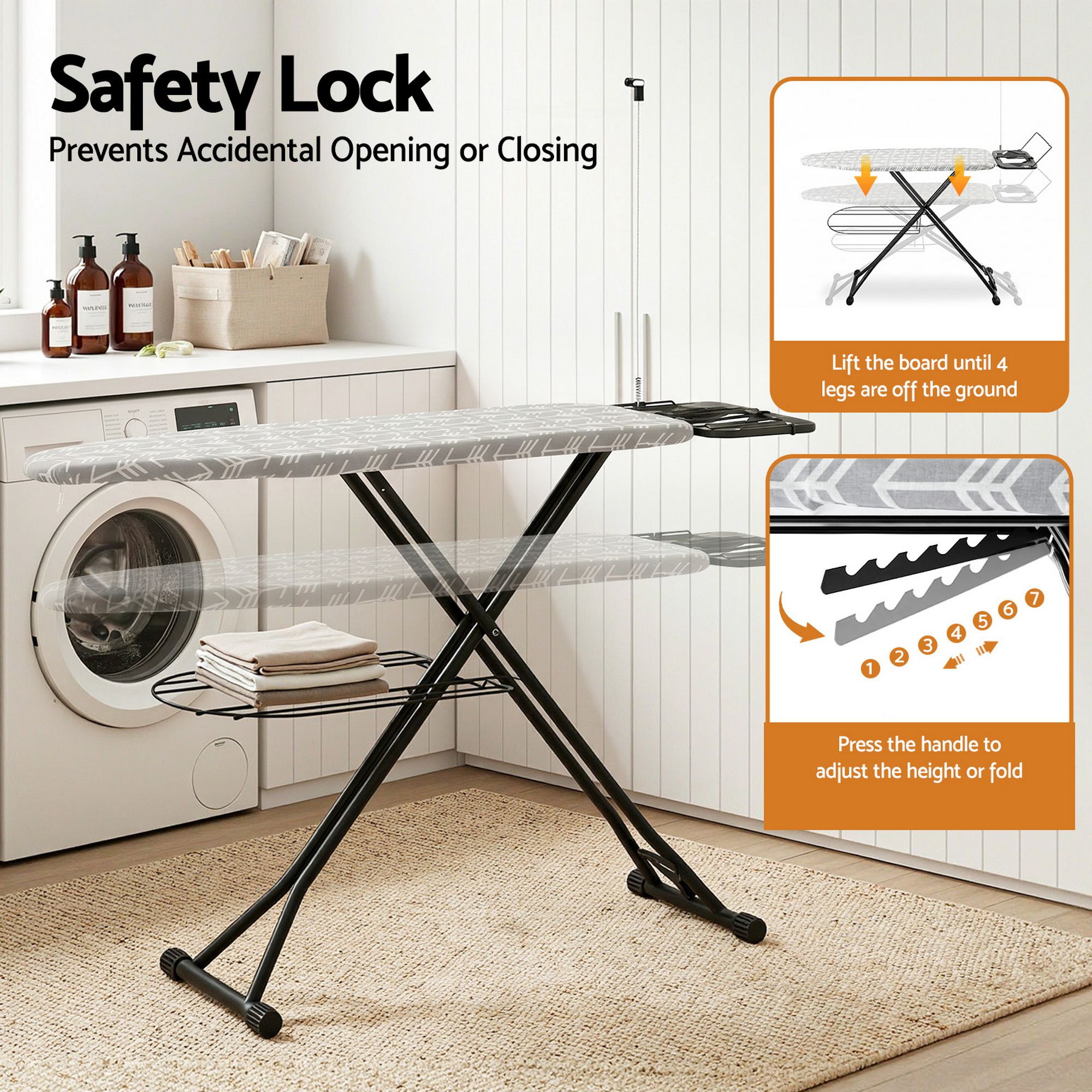 Artiss Foldable Ironing Board with Iron Rest Ironing Board for Laundry Room Arrow - Image 4
