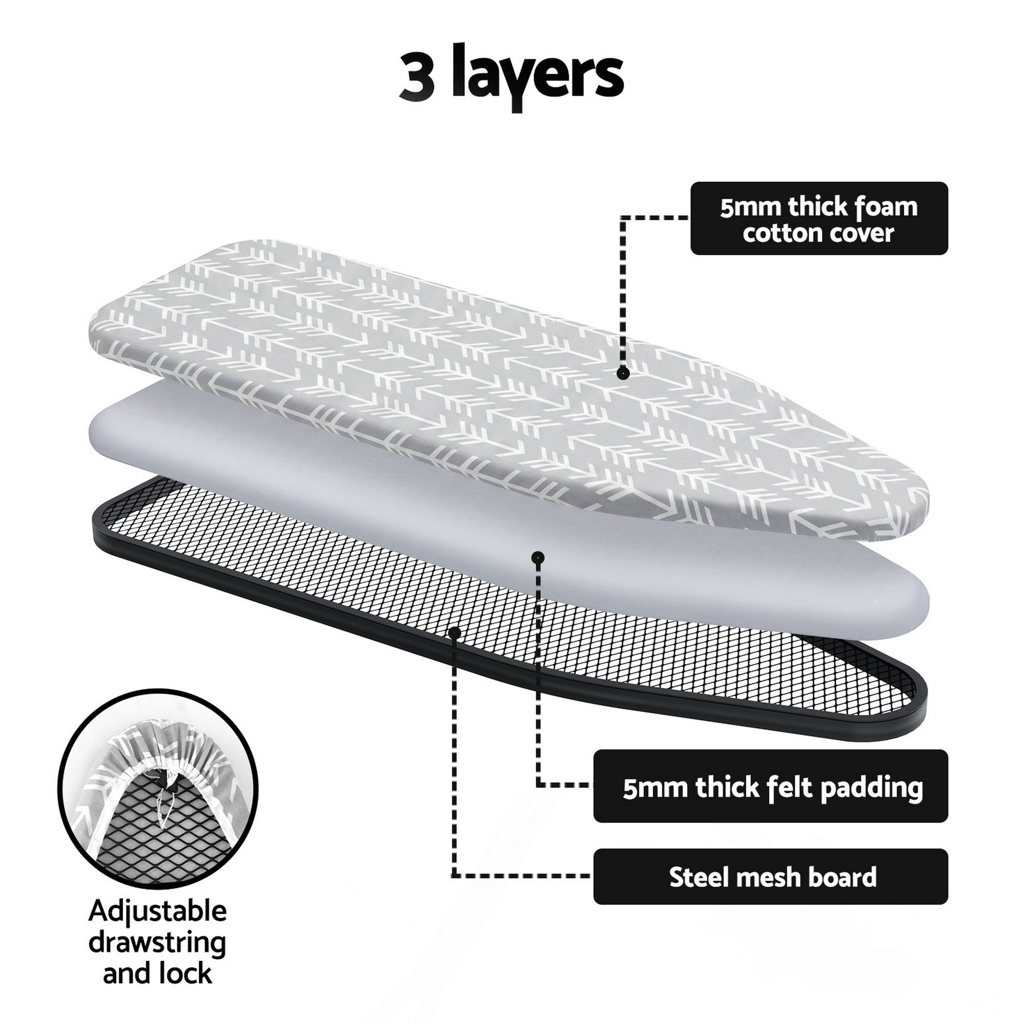 Artiss Foldable Ironing Board with Iron Rest Ironing Board for Laundry Room Arrow - Image 7