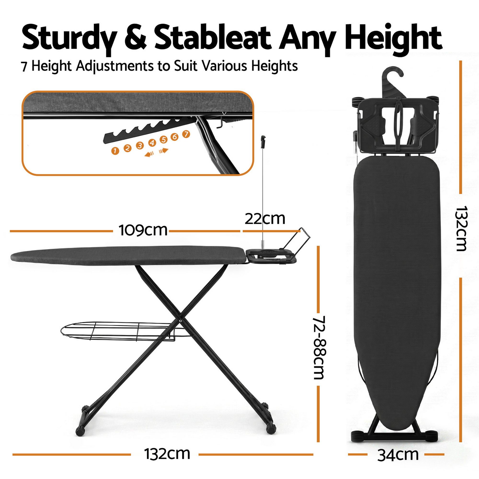 Artiss Foldable Ironing Board with Iron Rest Ironing Board for Laundry Room - Image 3